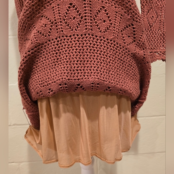 Women's Moda International Vintage Cotton Crochet Dress Rust Medium. - Picture 10 of 15